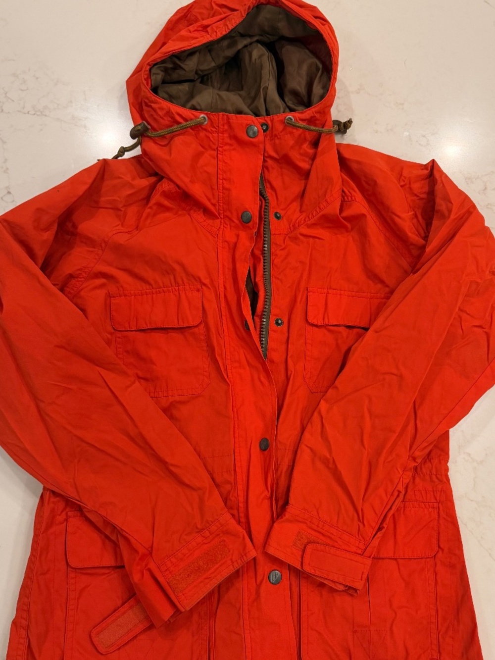 Vintage Eddie Bauer Mountain Parka Blaze Orange Hooded Utility Anorak Jacket Wom